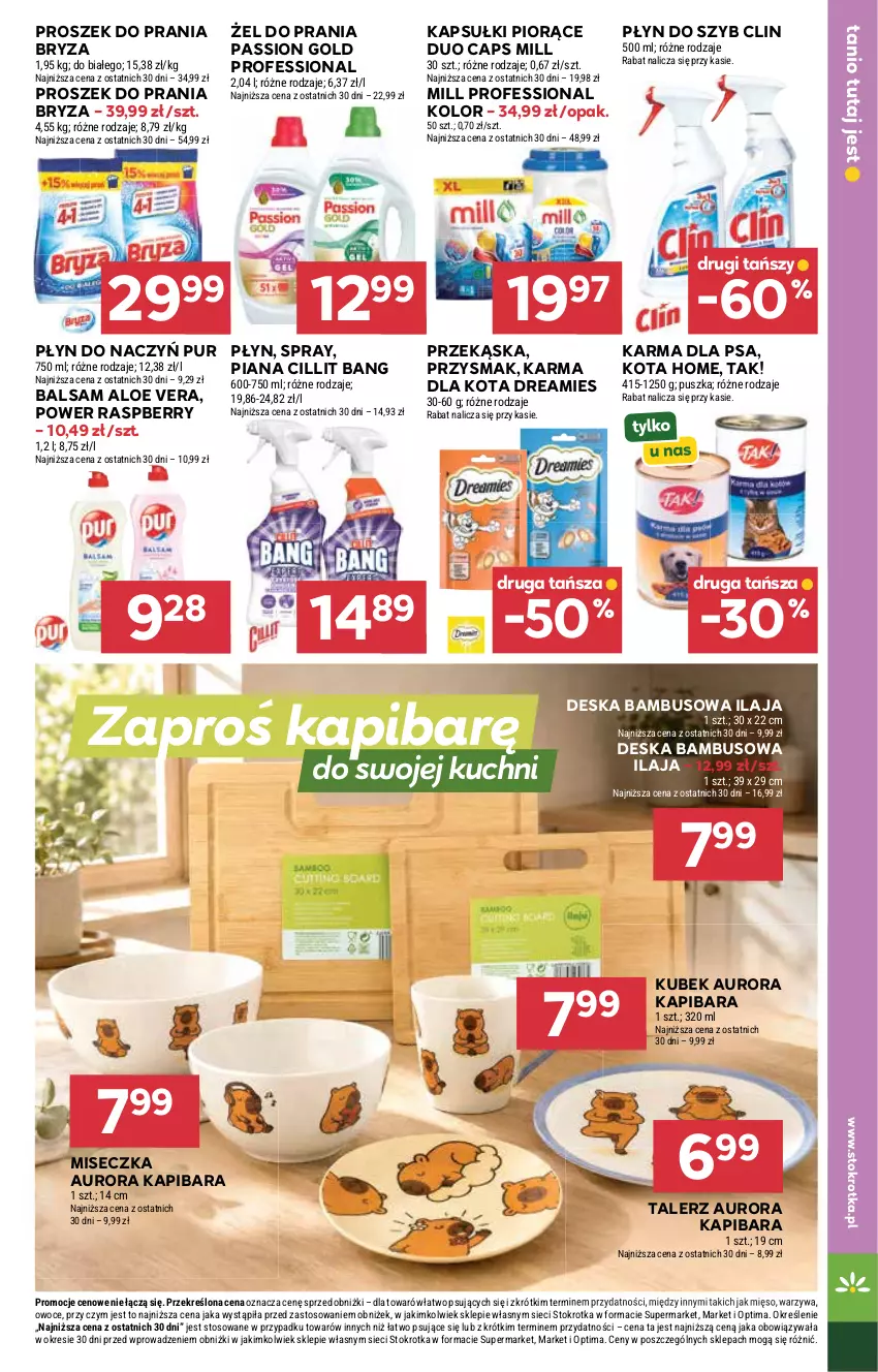 Gazetka promocyjna Stokrotka - Supermarket - ważna 30.07 do 05.08.2026 - strona 37 - produkty: Aloe vera, Bryza, Cillit Bang, Clin, Kubek, Mięso, Miseczka, Optima, Owoce, Płyn do szyb, Proszek do prania, Pur, Talerz, Warzywa