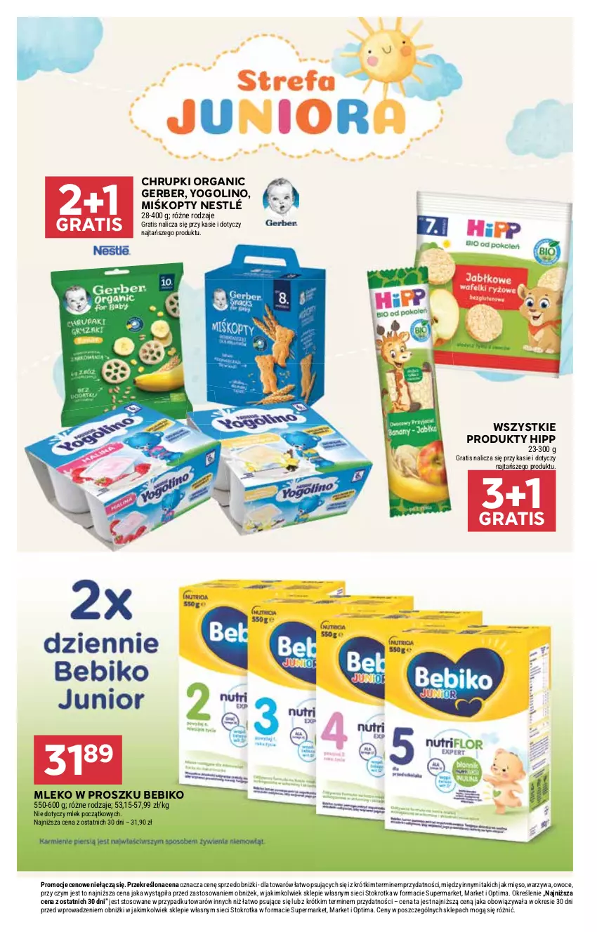 Gazetka promocyjna Stokrotka - Supermarket - ważna 30.07 do 05.08.2026 - strona 39 - produkty: Bebiko, Chrupki, Gerber, Gra, HiPP, Mięso, Mleko, Mleko w proszku, Nestlé, Optima, Owoce, Warzywa