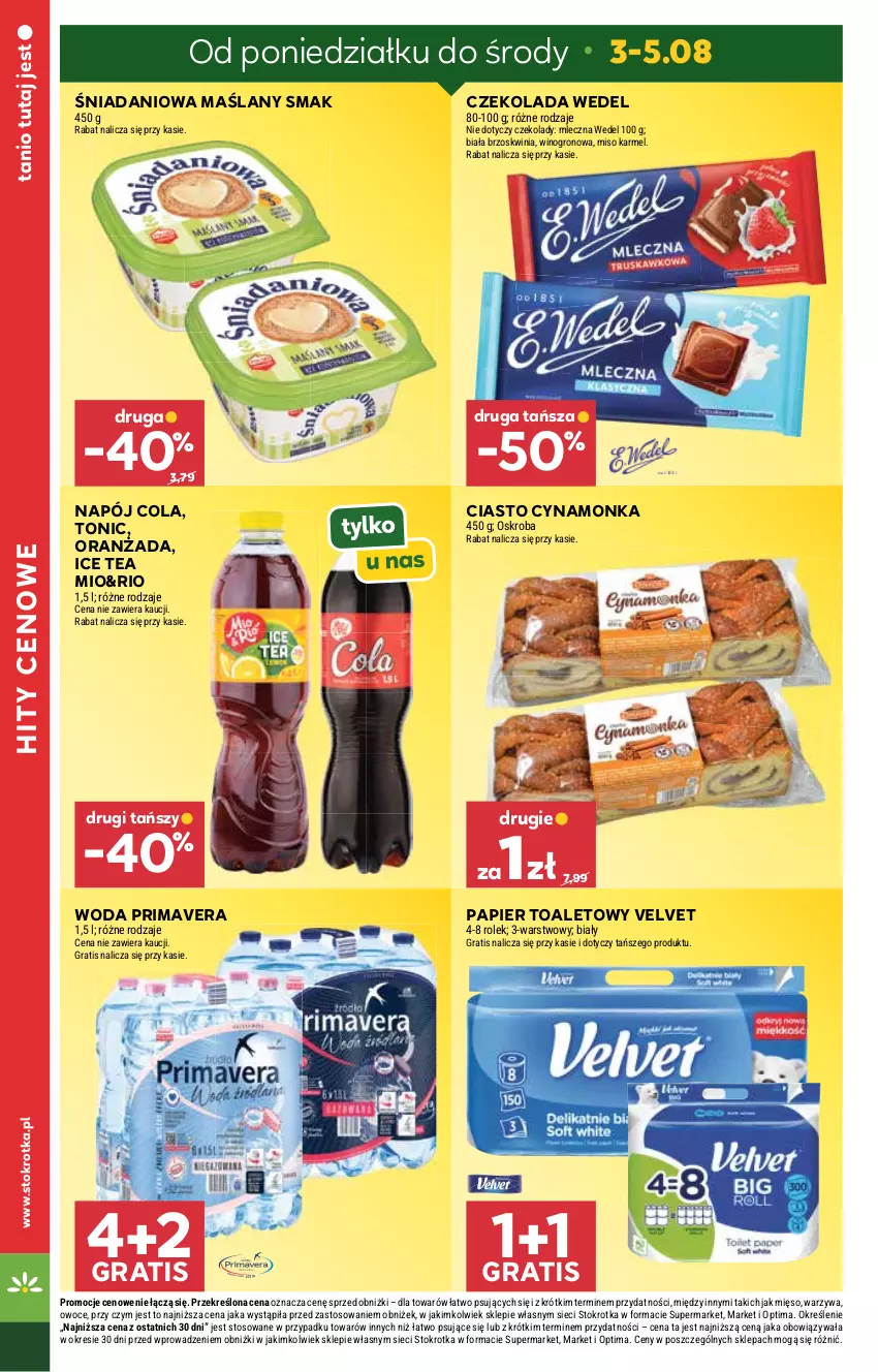 Gazetka promocyjna Stokrotka - Supermarket - ważna 30.07 do 05.08.2026 - strona 8 - produkty: Czekolada, Danio, Gra, Ice tea, Mięso, Napój, Optima, Oranżada, Owoce, Papier, Papier toaletowy, Prima, Primavera, Velvet, Warzywa, Wino, Woda