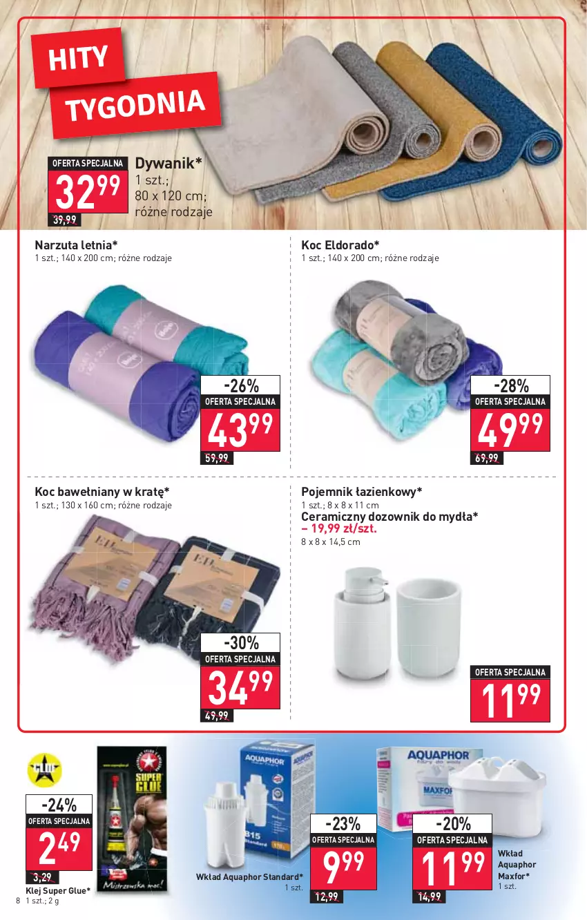 Gazetka promocyjna Stokrotka - Market - ważna 23.06 do 29.06.2022 - strona 8 - produkty: Aquaphor, Dozownik, Dywan, Dywanik, Klej, Koc, Narzuta, Pojemnik