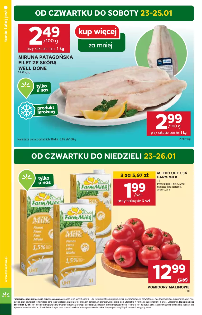 Gazetka promocyjna Stokrotka - Supermarket Opole/Radom - ważna 23.01 do 29.01.2025 - strona 4 - produkty: Fa, Farm Milk, HP, Miruna, Mleko, Pomidory, Tago