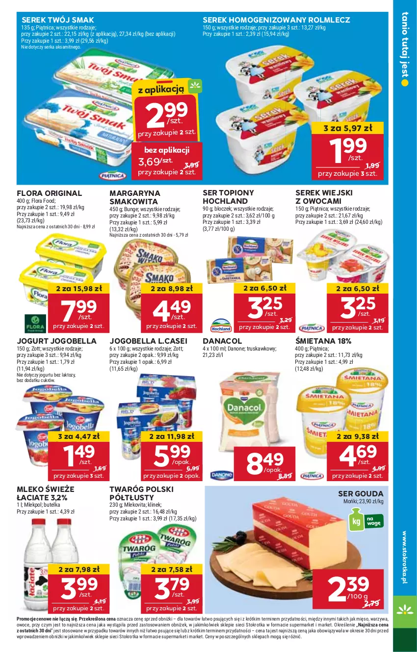 Gazetka promocyjna Stokrotka - Supermarket Opole/Radom - ważna 23.01 do 29.01.2025 - strona 7 - produkty: Bell, Bella, Flora, Gin, Gouda, Hochland, HP, Jogobella, Jogurt, Margaryna, Mleko, Rolmlecz, Ser, Ser topiony, Serek, Serek homogenizowany, Serek wiejski, Smakowita, Top, Twaróg, Twój Smak