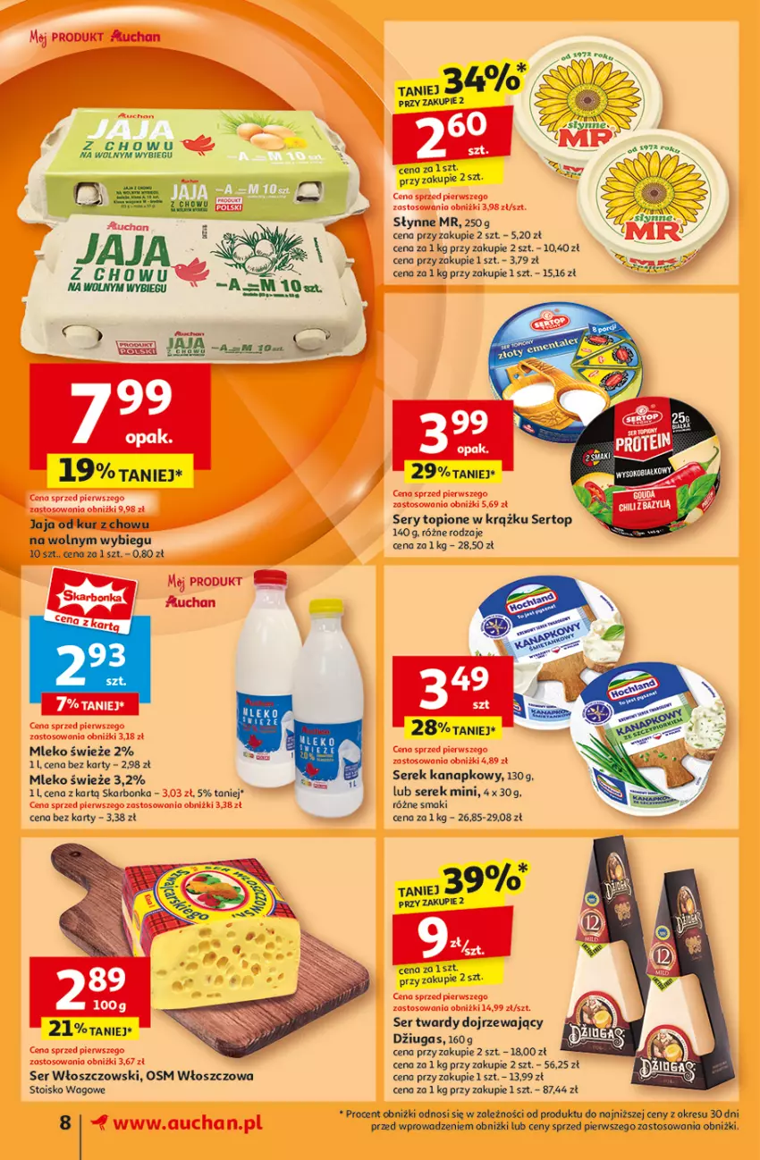 Gazetka promocyjna Auchan - Pewność Niskich Cen Supermarket - ważna 03.10 do 09.10.2024 - strona 10 - produkty: Jaja, Mleko, Ser, Serek, Serek kanapkowy, Słynne, Top, Włoszczowski