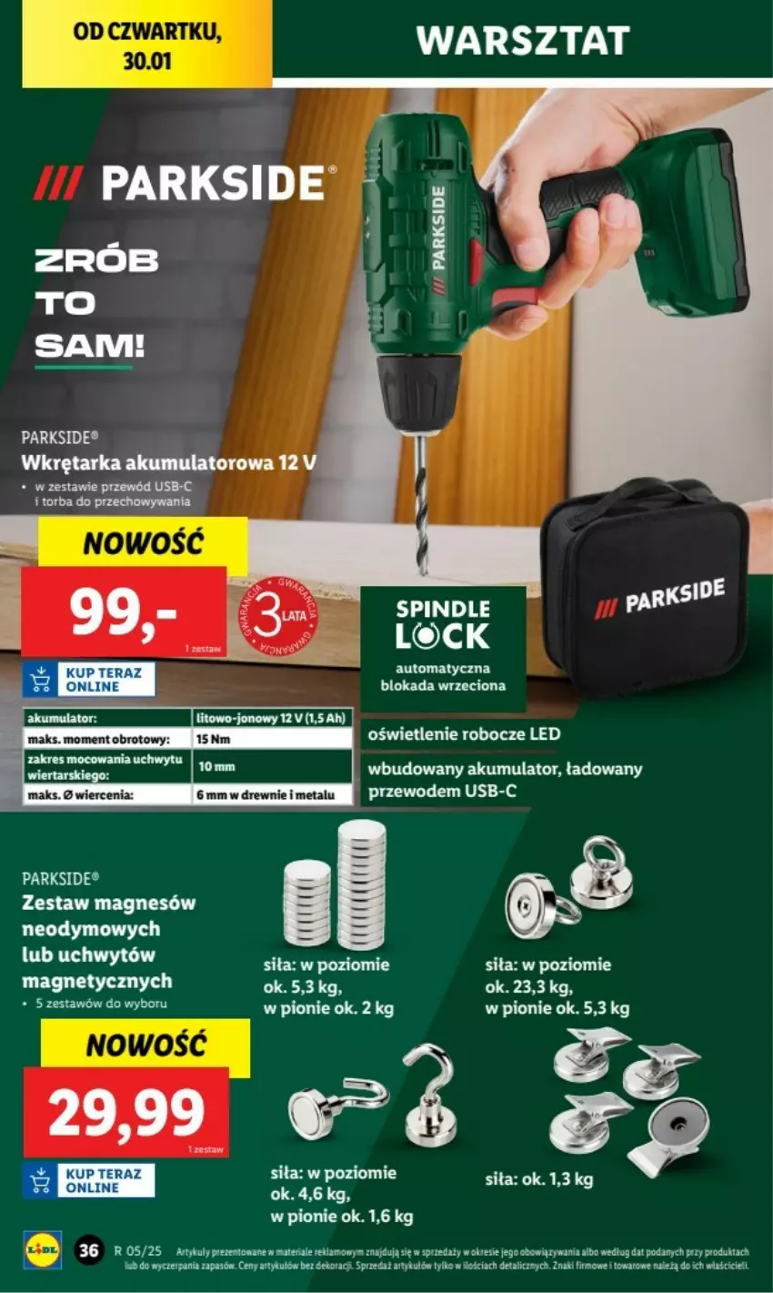 Gazetka promocyjna Lidl - ważna 27.01.2025 do 02.01.2026 - strona 35 - produkty: Akumulator, Anew, EPEE, Kosz, Parkside, Przewód, Tarka, Torba, Wkręt, Wkrętarka