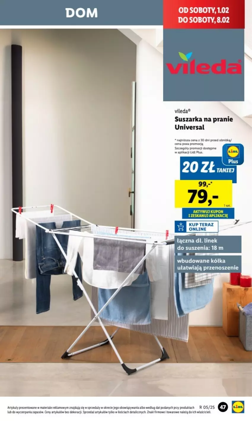 Gazetka promocyjna Lidl - ważna 27.01.2025 do 02.01.2026 - strona 47 - produkty: Koc, Suszarka, Suszarka na pranie, Tera, Vileda