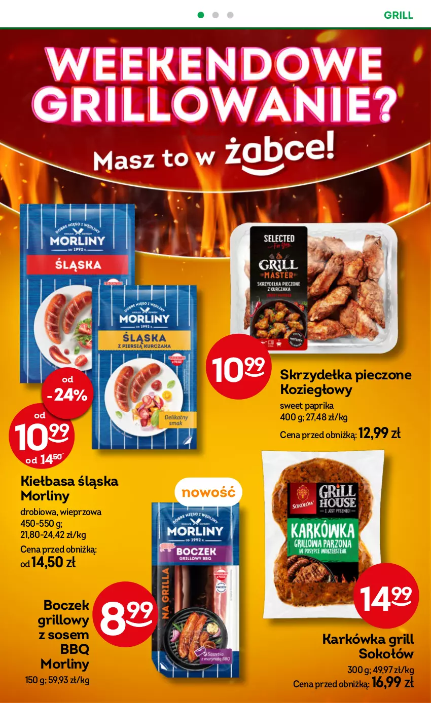 Gazetka promocyjna Żabka - ważna 14.08 do 27.08.2024 - strona 20 - produkty: Boczek, Grill, Kiełbasa, Kiełbasa śląska, Morliny, Piec, Skrzydełka pieczone, Sok, Sokołów, Sos