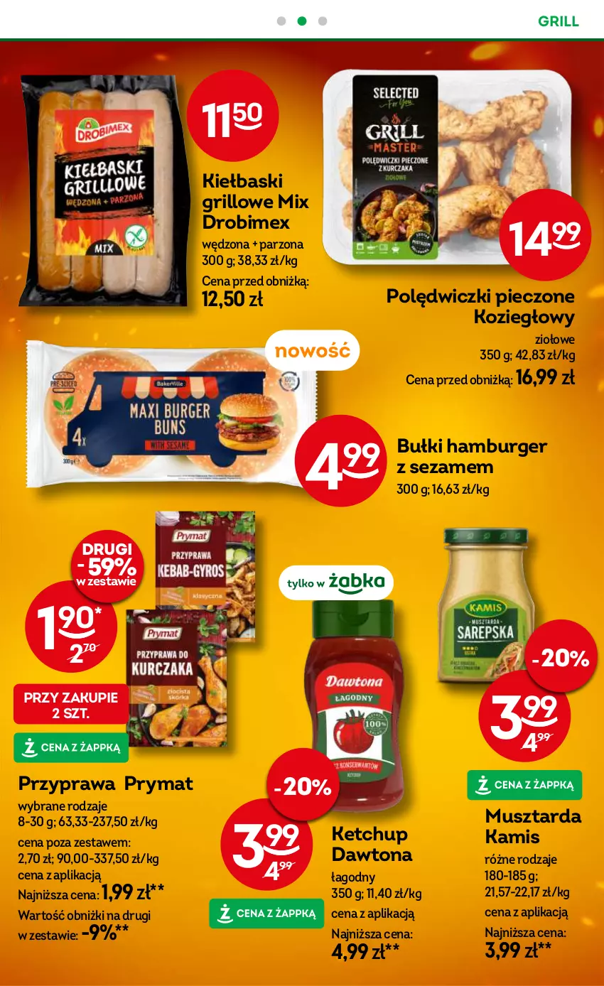 Gazetka promocyjna Żabka - ważna 14.08 do 27.08.2024 - strona 21 - produkty: Burger, Dawtona, Drobimex, Grill, Hamburger, Kamis, Ketchup, Mus, Musztarda, Piec, Prymat, Sezam