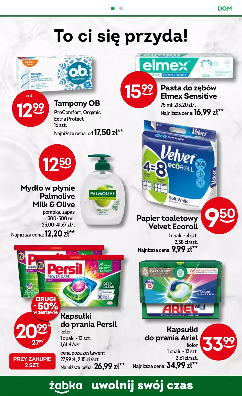 Gazetka promocyjna Żabka - ważna 14.08 do 27.08.2024 - strona 74 - produkty: Ariel, Elmex, Palmolive, Papier, Papier toaletowy, Persil, Pompka, Tampony, Velvet