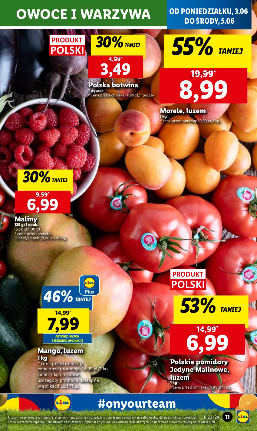 Gazetka promocyjna Lidl - GAZETKA - ważna 03.06 do 05.07.2024 - strona 11 - produkty: Maliny, Mango, Owoce, Pomidory, Warzywa