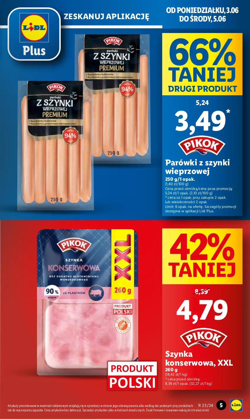 Gazetka promocyjna Lidl - GAZETKA - ważna 03.06 do 05.07.2024 - strona 5 - produkty: Parówki, Parówki z szynki, Ser, Szynka, Szynka konserwowa