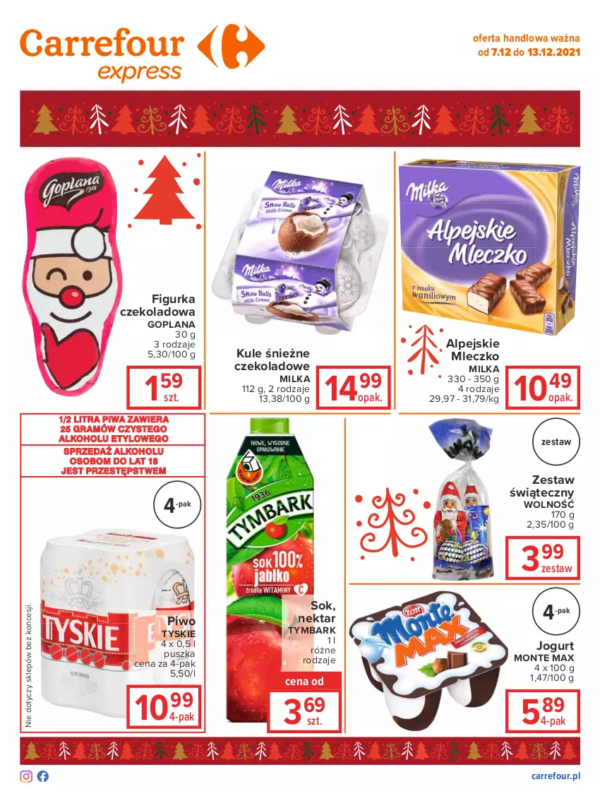 Gazetka promocyjna Carrefour - Gazetka Express - ważna 07.12 do 13.12.2021 - strona 2 - produkty: Goplana, Gra, Jogurt, LANA, Milka, Mleczko, Monte, Nektar, Piwa, Piwo, Sok, Tymbark, Tyskie