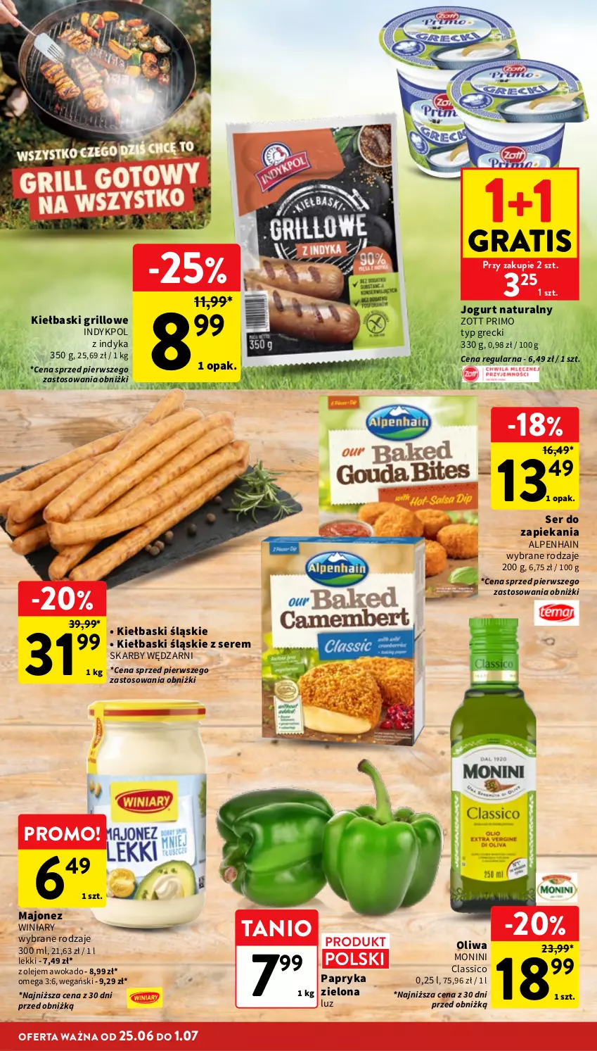 Gazetka promocyjna Intermarche - Gazetka promocyjna - ważna 25.06 do 01.07.2026 - strona 10 - produkty: Gra, Grill, Jogurt, Jogurt naturalny, Kiełbaski śląskie, Majonez, Monini, Olej, Oliwa, Papryka, Ser, Winiary, Zott, Zott Primo