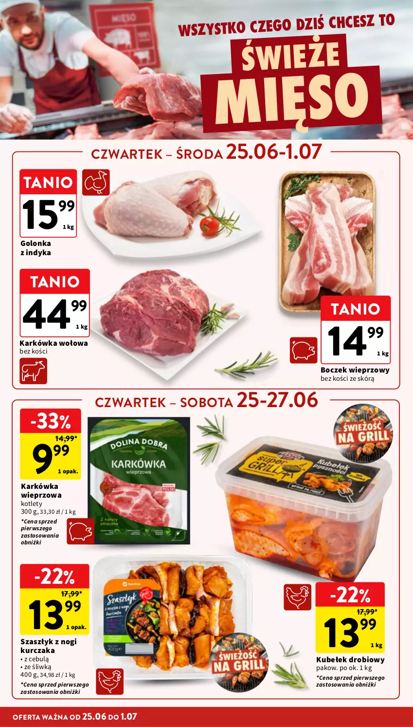 Gazetka promocyjna Intermarche - Gazetka promocyjna - ważna 25.06 do 01.07.2026 - strona 14 - produkty: Boczek, Boczek wieprzowy, Golonka z indyka, Karkówka wieprzowa, Kotlet, Kurczak, Mięso