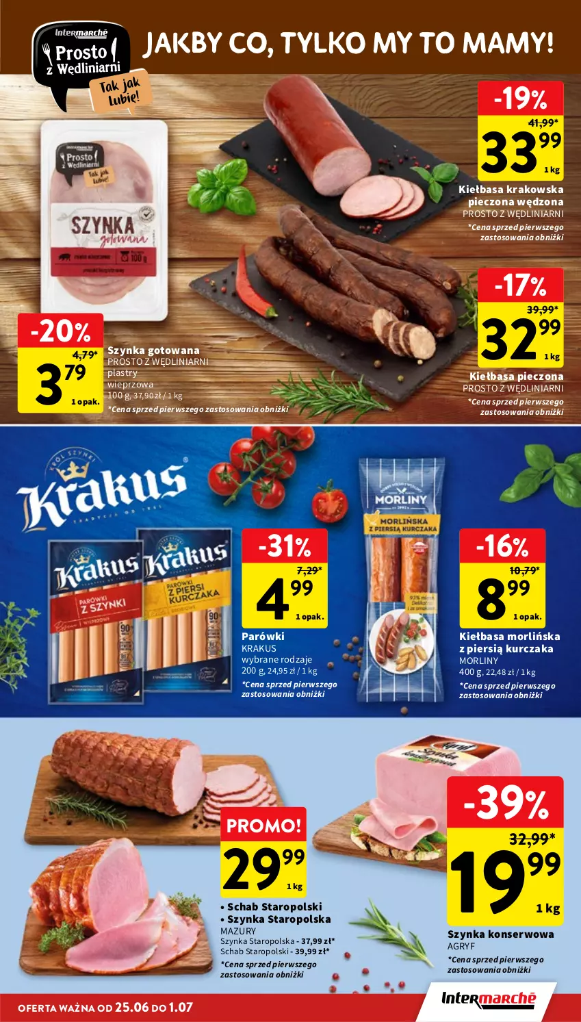 Gazetka promocyjna Intermarche - Gazetka promocyjna - ważna 25.06 do 01.07.2026 - strona 17 - produkty: Gry, Kiełbasa, Kiełbasa krakowska, Krakus, Kurczak, Morliny, Parówki, Piec, Ser, Szynka, Szynka konserwowa