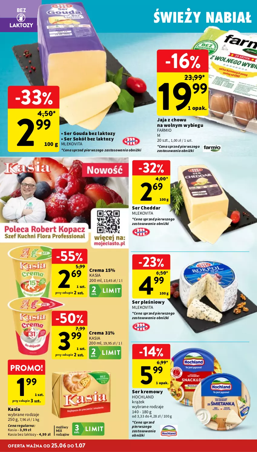 Gazetka promocyjna Intermarche - Gazetka promocyjna - ważna 25.06 do 01.07.2026 - strona 20 - produkty: Cheddar, Fa, Gouda, Hochland, Jaja, Kasia, Mleko, Mlekovita, Ser, Ser pleśniowy, Sok, Sokół