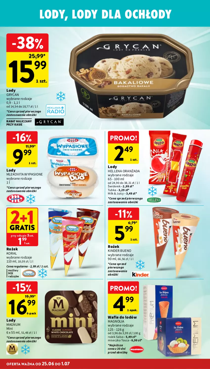 Gazetka promocyjna Intermarche - Gazetka promocyjna - ważna 25.06 do 01.07.2026 - strona 24 - produkty: Gra, Gry, Hellena, Kinder, Kinder Bueno, Lody, Miseczka, Mleko, Mlekovita, Oranżada, Wafle, Wafle do lodów