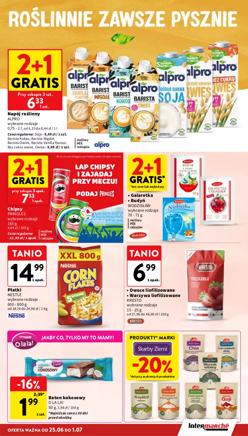 Gazetka promocyjna Intermarche - Gazetka promocyjna - ważna 25.06 do 01.07.2026 - strona 27 - produkty: Alpro, Baton, Budyń, Chipsy, Gala, Galaretka, Gra, Kokos, Napój, Napój roślinny, Owoce, Pringles, Warzywa