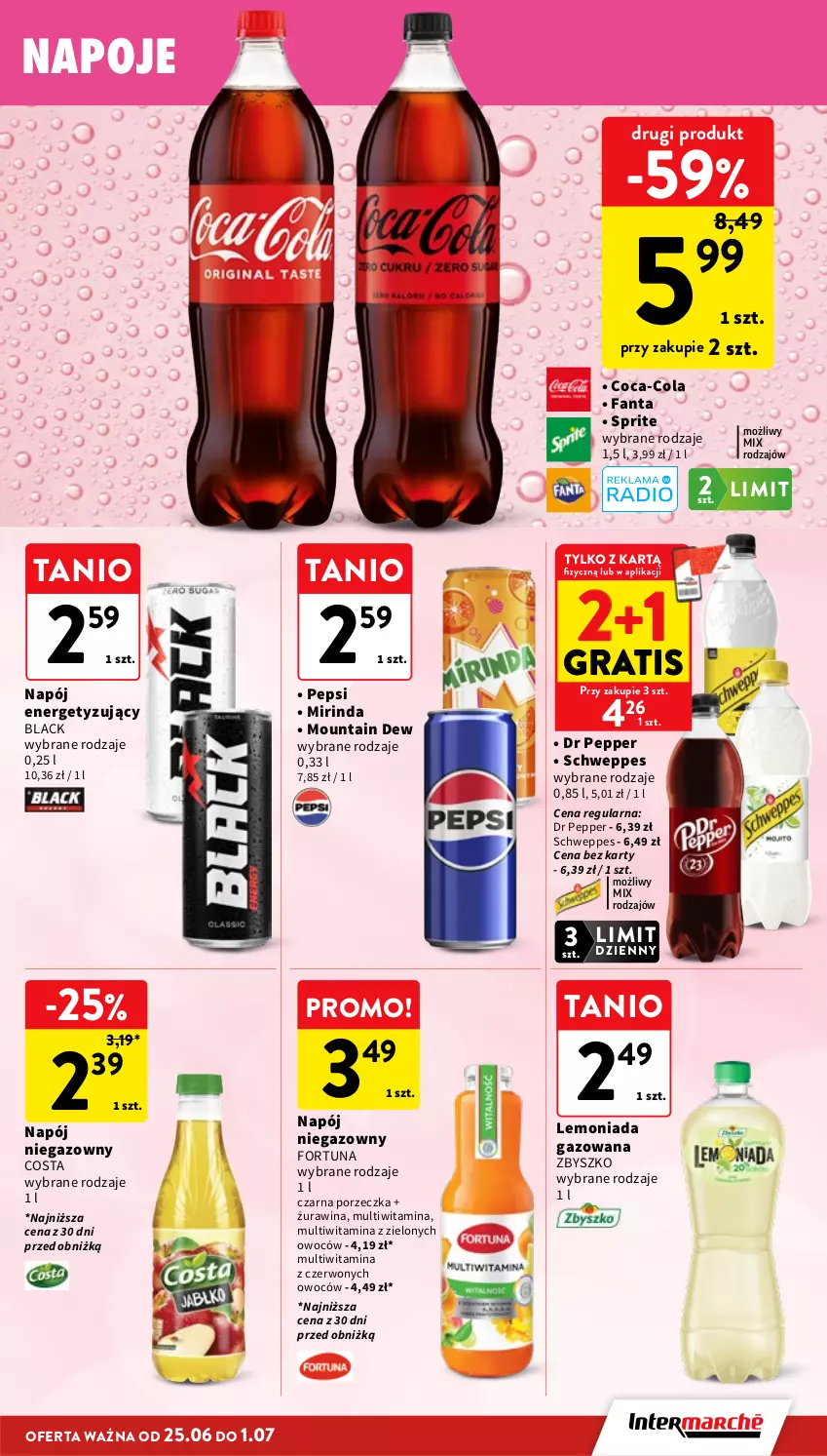 Gazetka promocyjna Intermarche - Gazetka promocyjna - ważna 25.06 do 01.07.2026 - strona 31 - produkty: Coca-Cola, Fa, Fanta, Fortuna, Gra, Lack, Lemoniada, Mirinda, Napój, Napoje, Pepsi, Por, Schweppes, Sprite