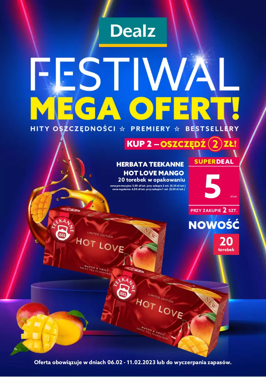 Gazetka promocyjna Dealz - ✨FESTIWAL MEGA OFERT!✨ - ważna 06.02 do 11.02.2023 - strona 1 - produkty: Herbata, Mango, Teekanne