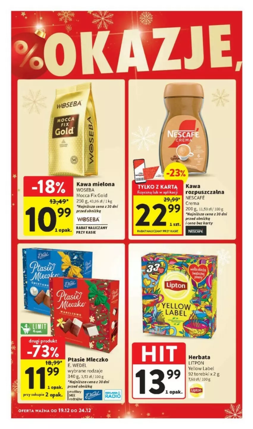 Gazetka promocyjna Intermarche - ważna 19.12 do 24.12.2024 - strona 10 - produkty: E. Wedel, Herbata, Kawa, Kawa mielona, Kawa rozpuszczalna, Mleczko, Mocca Fix Gold, Ptasie mleczko, Woseba