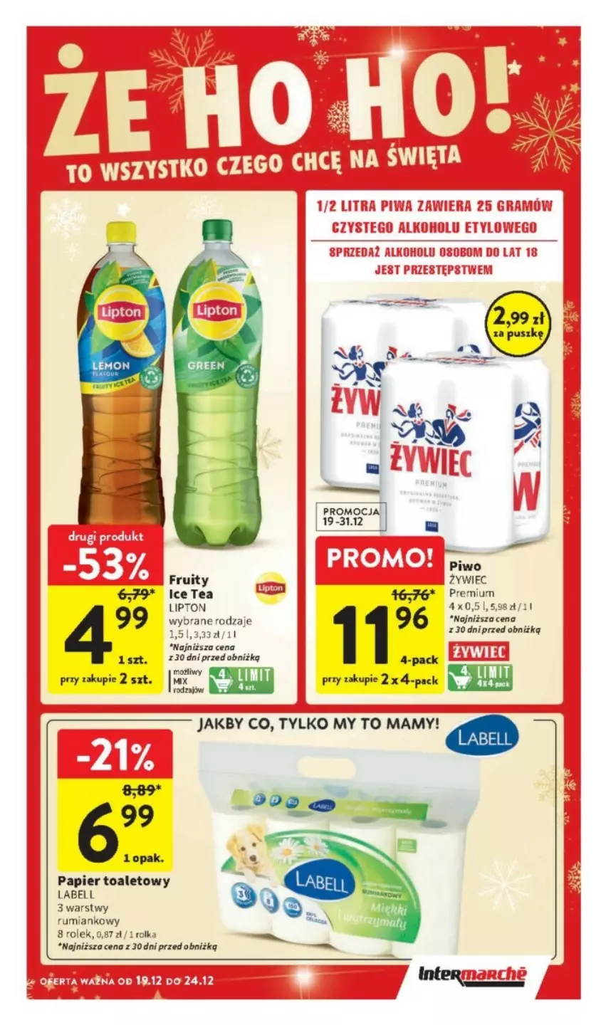 Gazetka promocyjna Intermarche - ważna 19.12 do 24.12.2024 - strona 11 - produkty: Bell, Ice tea, Lipton, Papier, Papier toaletowy, Piwo, Rum