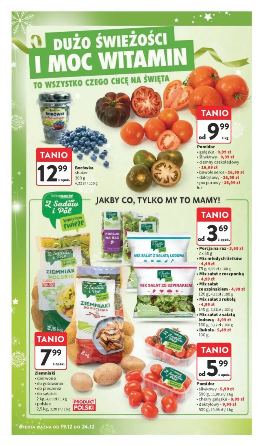 Gazetka promocyjna Intermarche - ważna 19.12 do 24.12.2024 - strona 15 - produkty: Borówka, Piec, Por, Pur, Rukola, Sałat, Ser, Szpinak, Ziemniaki