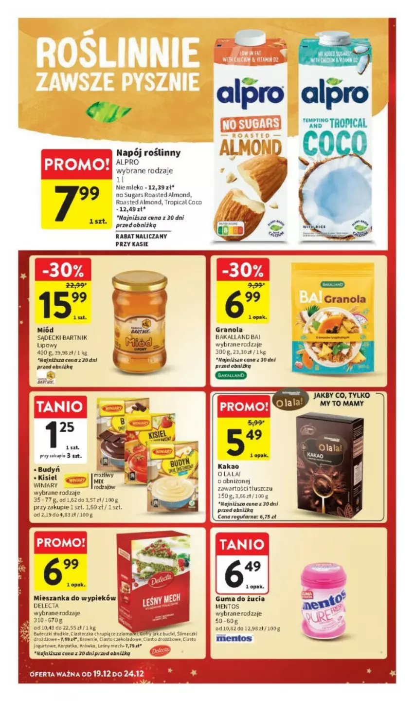 Gazetka promocyjna Intermarche - ważna 19.12 do 24.12.2024 - strona 28 - produkty: Alpro, Ba!, Bakalland, Brownie, Budyń, Delecta, Gra, Granola, Guma do żucia, Kakao, Karp, Kisiel, Mentos, Miód, Mleko, Napój, Napój roślinny, Tropical, Tusz, Winiary