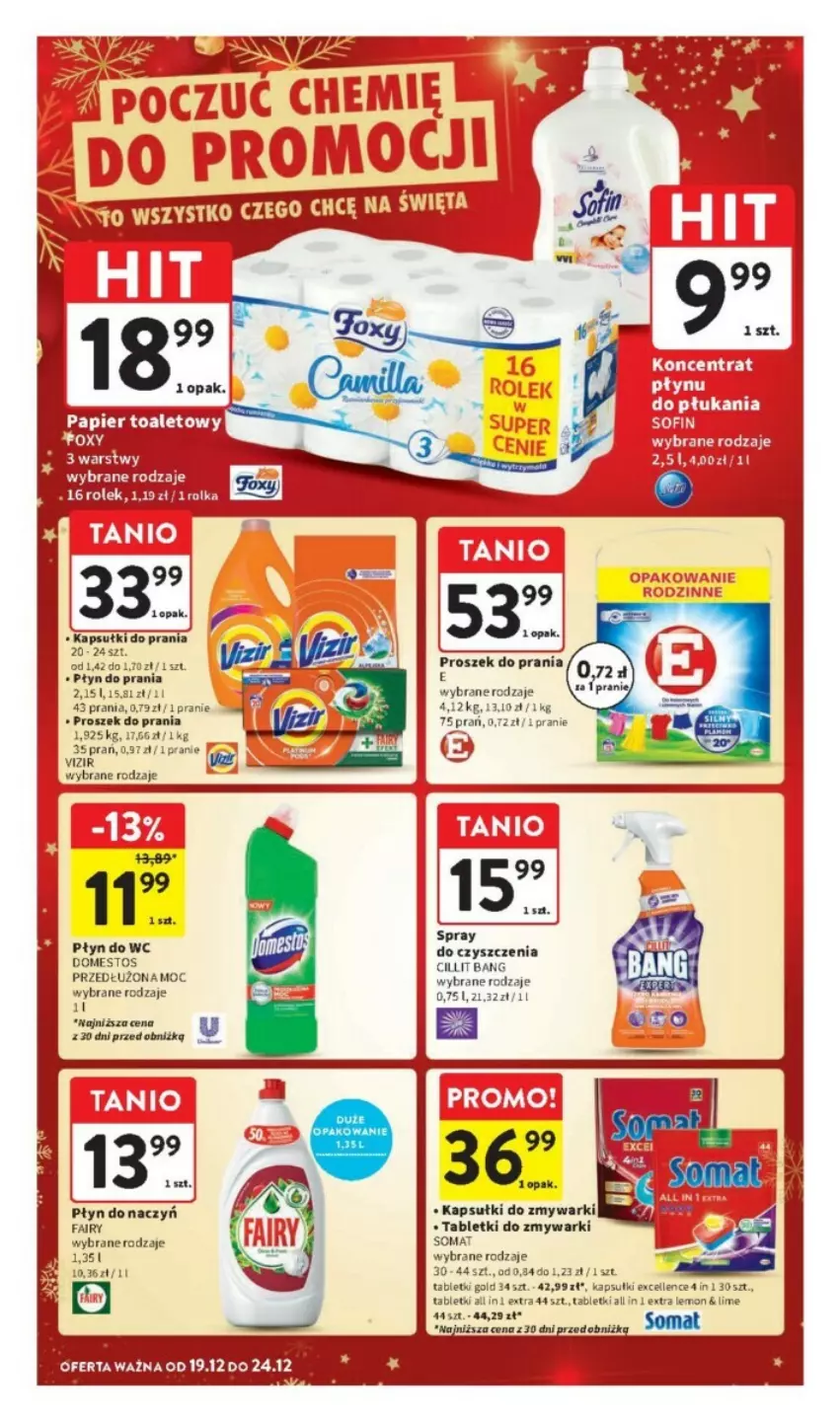 Gazetka promocyjna Intermarche - ważna 19.12 do 24.12.2024 - strona 35 - produkty: Cillit Bang, Domestos, Fa, Fairy, Papier, Papier toaletowy, Płyn do prania, Płyn do wc, Proszek do prania, Somat, Tablet, Tabletki do zmywarki, Vizir, Zmywarki