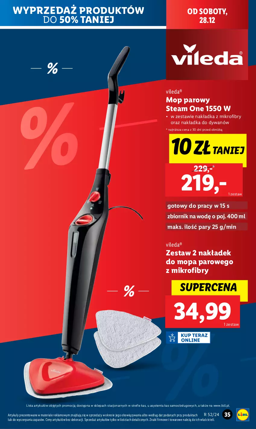 Gazetka promocyjna Lidl - GAZETKA - ważna 23.12 do 28.12.2024 - strona 37 - produkty: Dywan, Mop, Mop parowy, Vileda