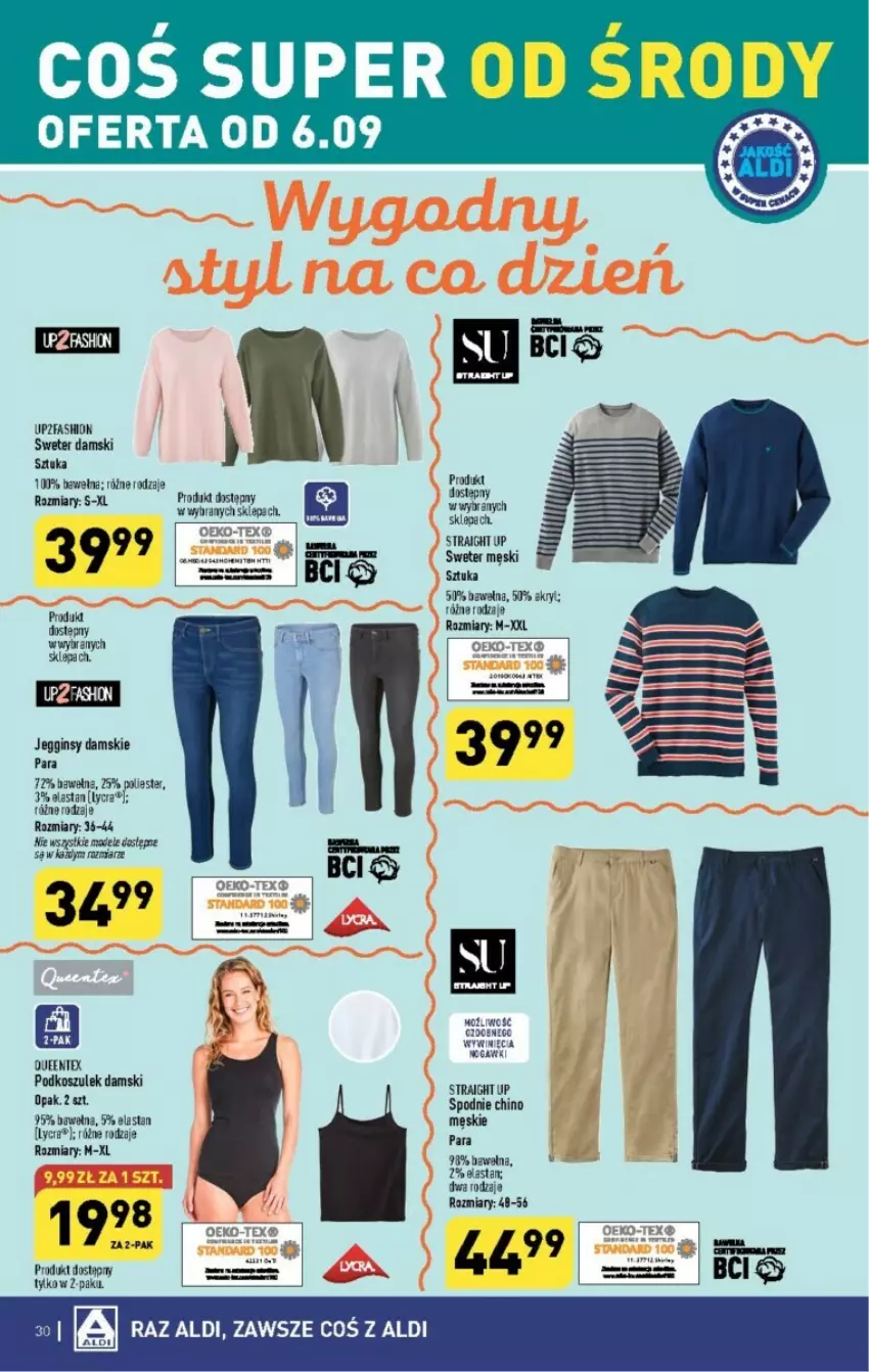 Gazetka promocyjna Aldi - ważna 04.09 do 09.09.2023 - strona 24 - produkty: Fa, Gin, Kosz, Podkoszulek, Por, Spodnie, Sweter, Wełna