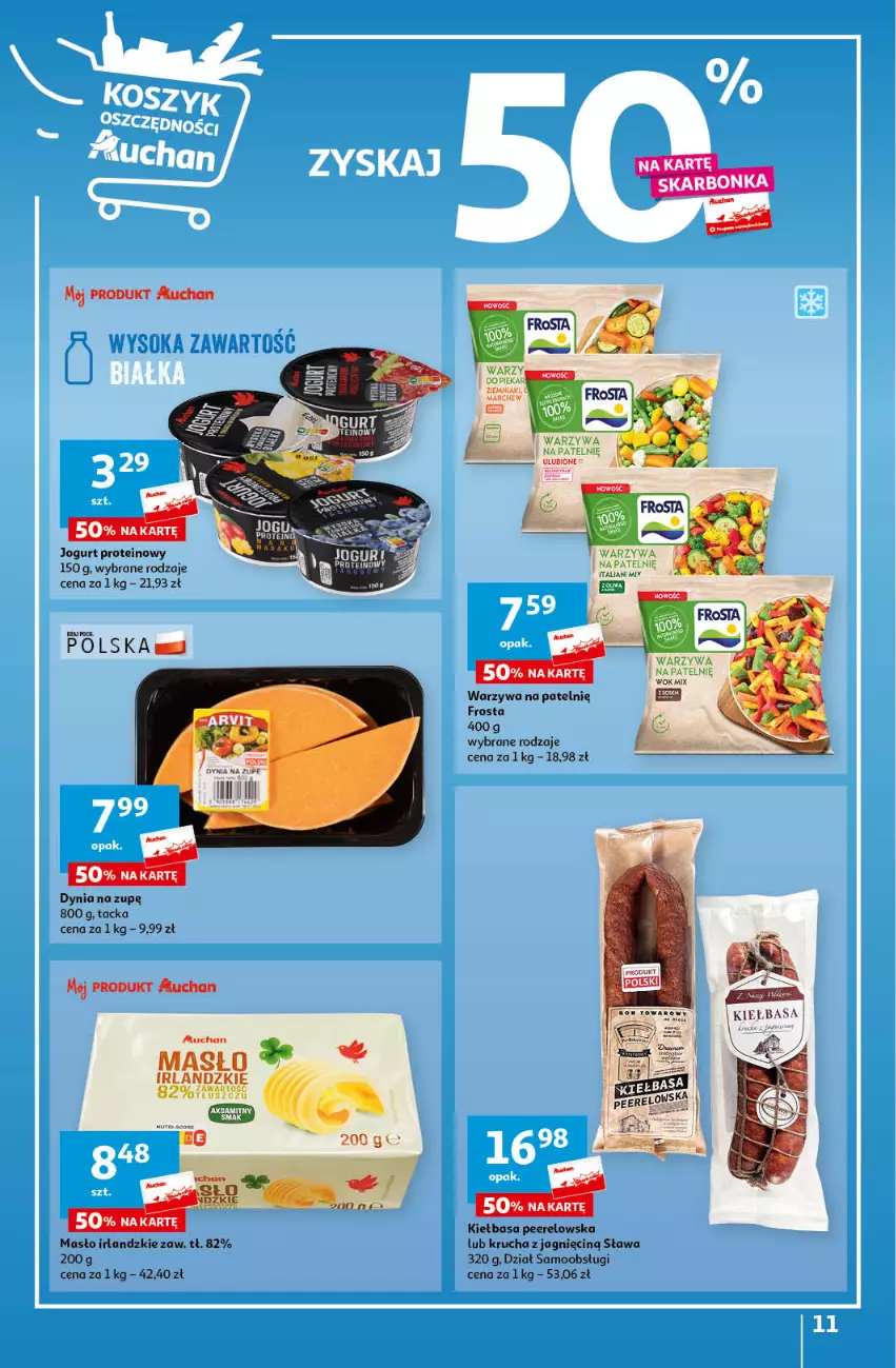 Gazetka promocyjna Auchan - Gazetka Ceny w dół Część 4 Hipermarket Auchan - ważna 25.01 do 31.01.2024 - strona 11 - produkty: Frosta, Jogurt, Kiełbasa, Masło, Sok, Warzywa
