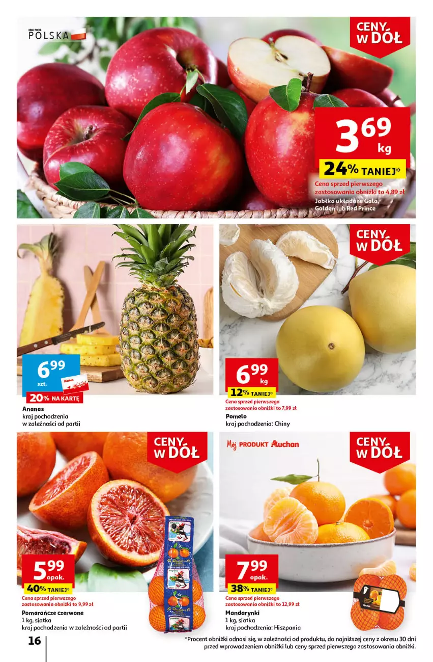 Gazetka promocyjna Auchan - Gazetka Ceny w dół Część 4 Hipermarket Auchan - ważna 25.01 do 31.01.2024 - strona 16 - produkty: Ananas, Mandarynki, Pomarańcze, Pomelo, Siatka