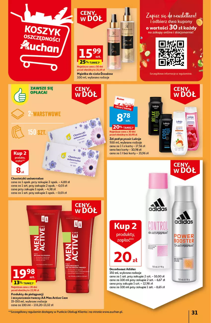 Gazetka promocyjna Auchan - Gazetka Ceny w dół Część 4 Hipermarket Auchan - ważna 25.01 do 31.01.2024 - strona 31 - produkty: Adidas, Chusteczki, Dezodorant, Fa, HP, Luksja