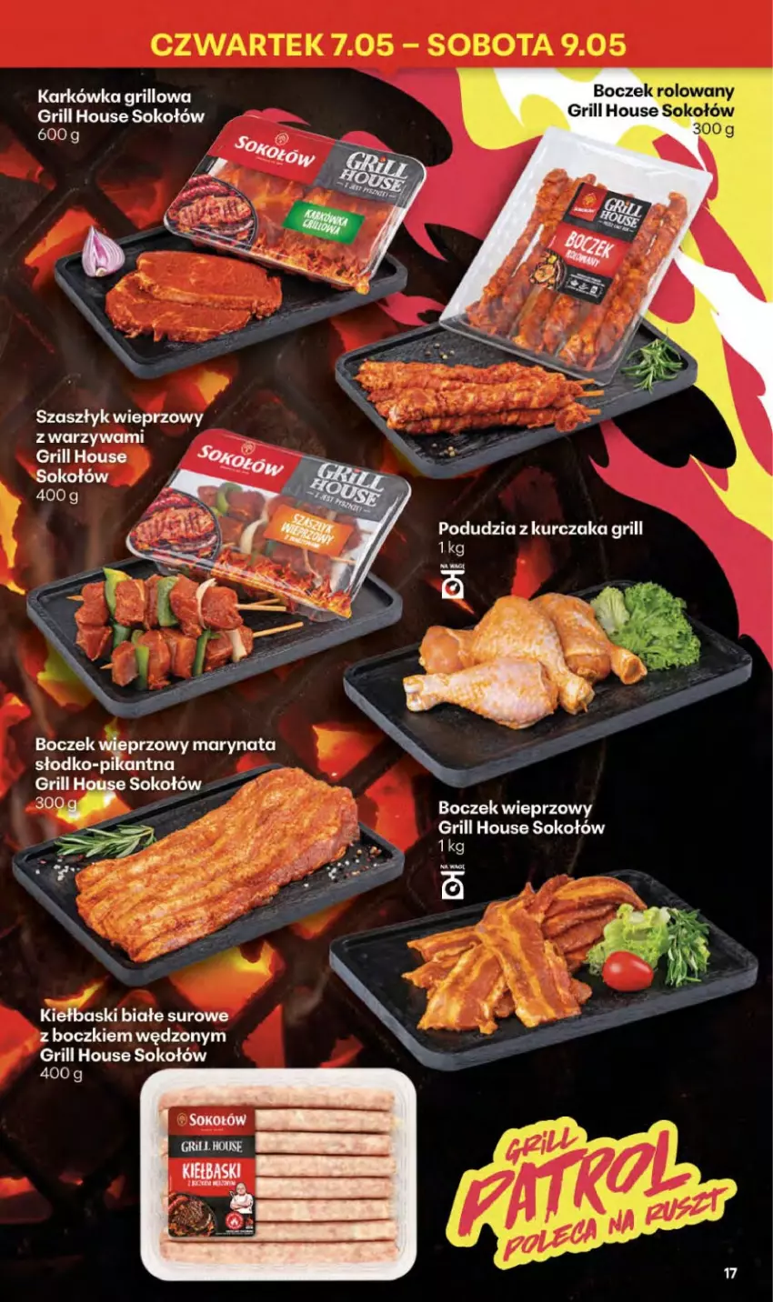Gazetka promocyjna Delikatesy Centrum - Franczyza DC19 Czwartek - ważna 07.05 do 13.05.2026 - strona 17 - produkty: Boczek, Boczek wieprzowy, Grill, Kiełbaski białe, Kurczak, Sok, Sokołów, Warzywa