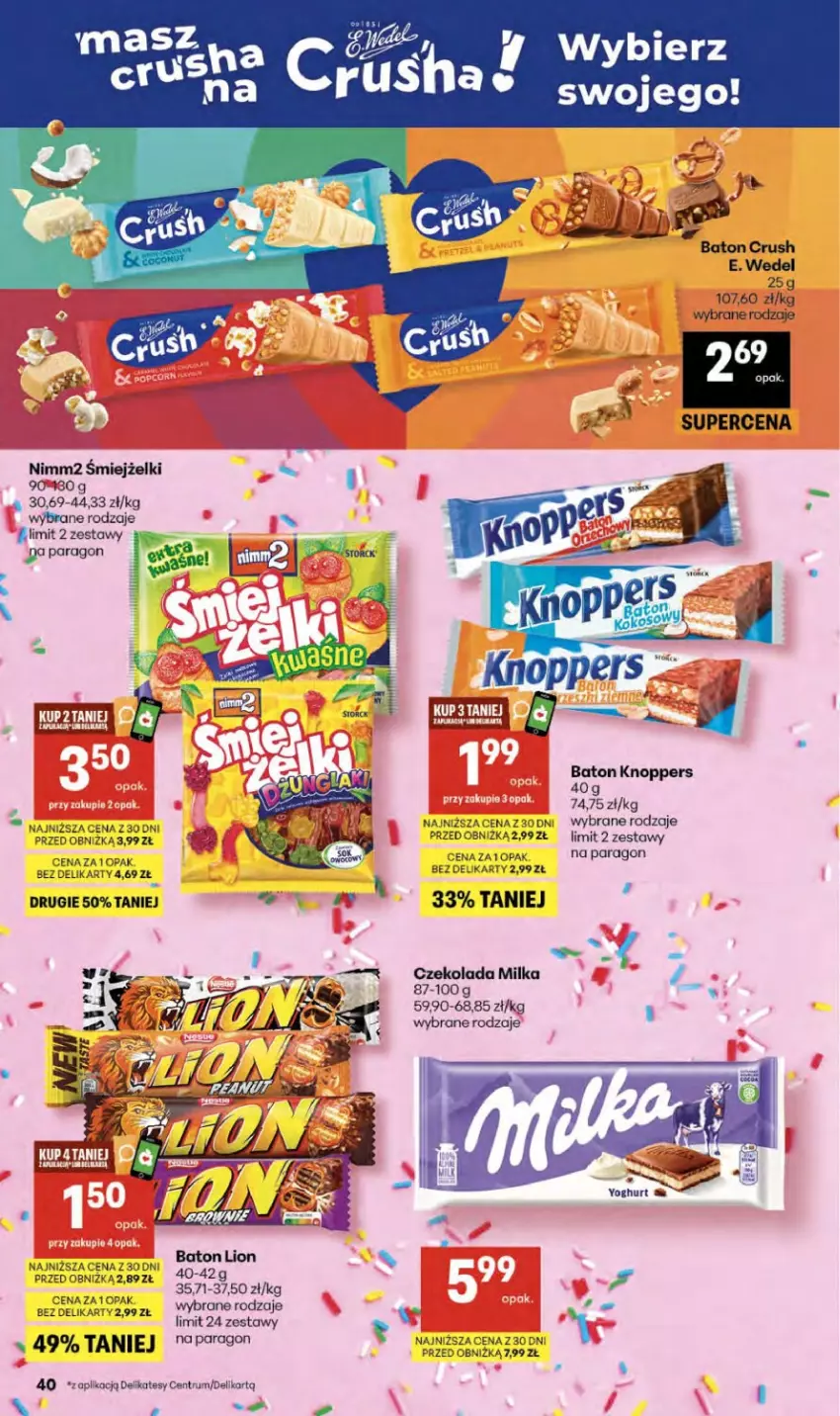 Gazetka promocyjna Delikatesy Centrum - Franczyza DC19 Czwartek - ważna 07.05 do 13.05.2026 - strona 40 - produkty: Baton, Czekolada, Knoppers, Lion, Milka, Nimm2, Rum