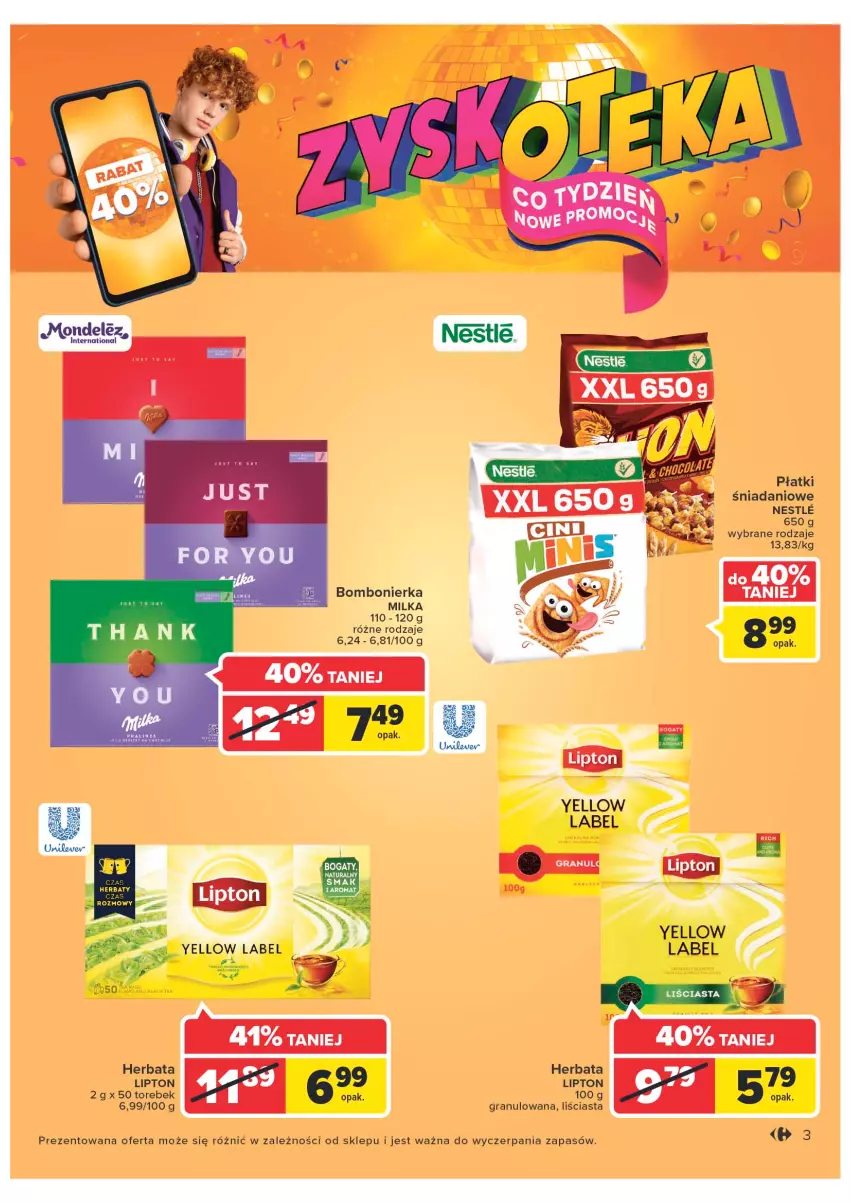 Gazetka promocyjna Carrefour - Gazetka Market Zyskoteka - ważna 11.10 do 15.10.2022 - strona 3 - produkty: Danio, Gra, Herbata, Lipton, Por