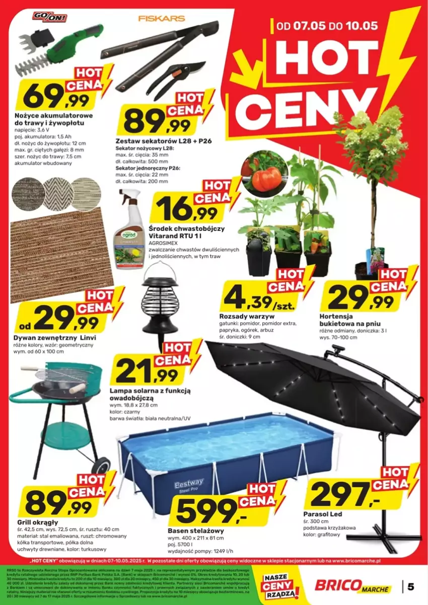 Gazetka promocyjna Bricomarche - ważna 07.05 do 10.05.2025 - strona 3 - produkty: Akumulator, Arbuz, Bukiet, Dywan, Gra, Grill, Lampa, LG, Noż, Nożyce, Ogórek, Papryka, Parasol, Półka, Por, Sekator, Sport, Tran, Uchwyty