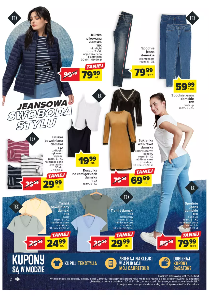 Gazetka promocyjna Carrefour - Gazetka Jeansowa moda - ważna 21.02 do 04.03.2023 - strona 4 - produkty: Klej, Kosz, Koszulka, Kurtka, Lampa, Spodnie, Spodnie jeans, Sukienka