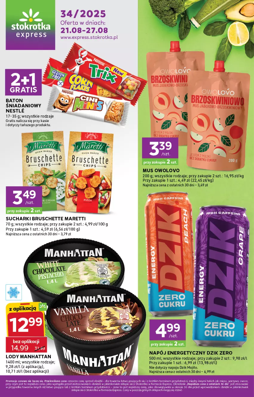 Gazetka promocyjna Stokrotka - Stokrotka Express - ważna 21.08 do 27.08.2025 - strona 1 - produkty: Baton, Bruschette, Danio, Fa, Gra, HP, Lody, Owoce, Ser