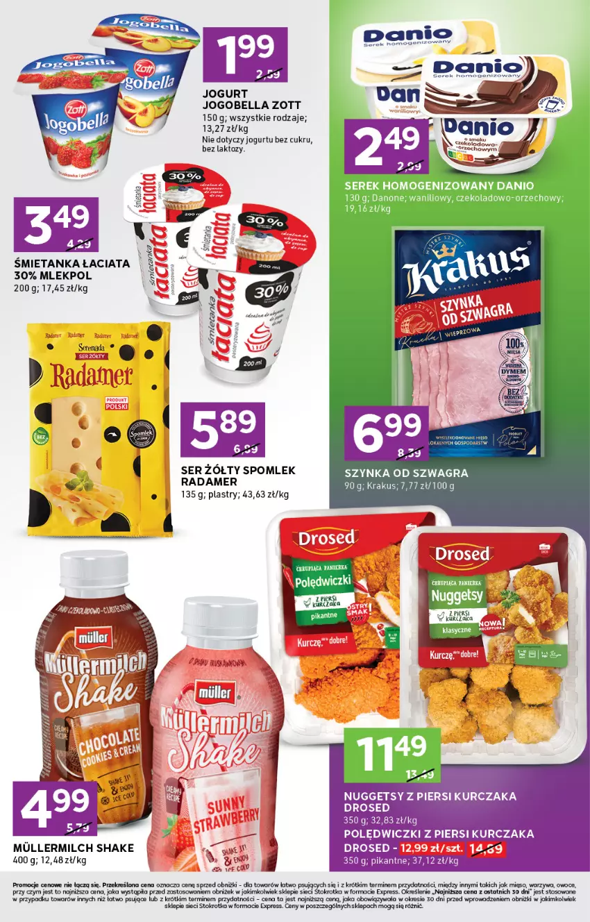 Gazetka promocyjna Stokrotka - Stokrotka Express - ważna 21.08 do 27.08.2025 - strona 3 - produkty: Bell, Bella, Danio, Danone, Gra, Jogobella, Jogurt, Krakus, Kurczak, Mięso, Owoce, Radamer, Ser, Serek, Serek homogenizowany, Szynka, Warzywa, Zott
