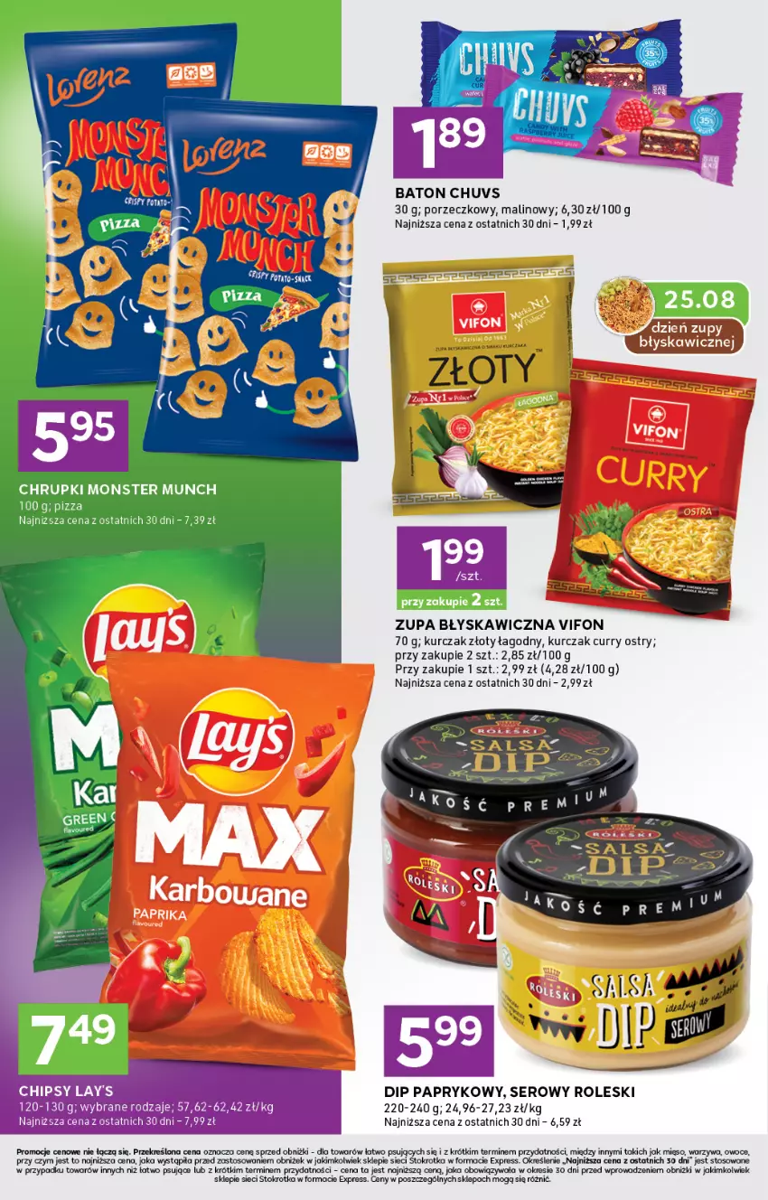 Gazetka promocyjna Stokrotka - Stokrotka Express - ważna 21.08 do 27.08.2025 - strona 4 - produkty: Chrupki, Fa, LG, Monster Munch, Pizza