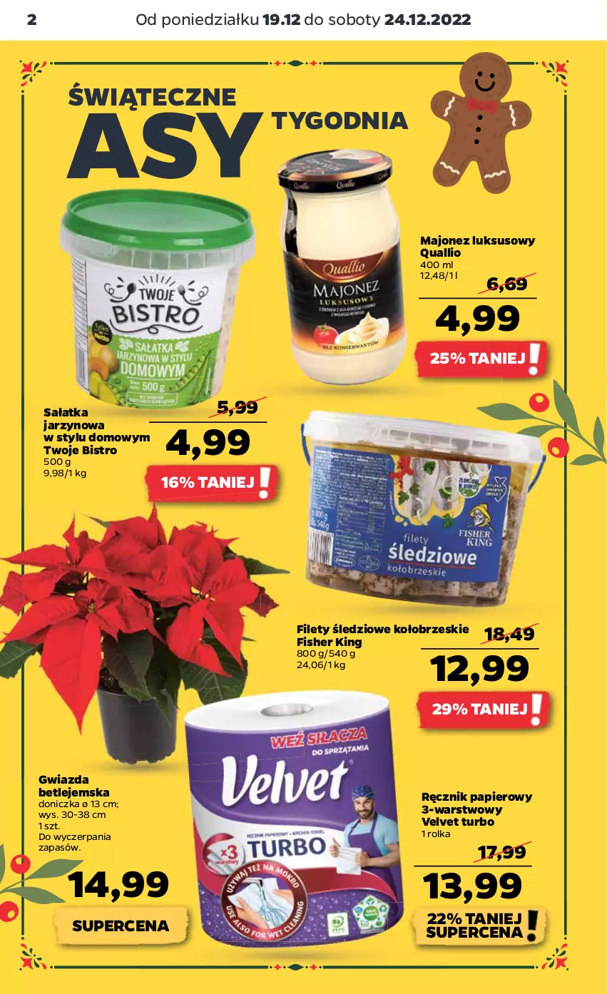 Gazetka promocyjna Netto - Artykuły spożywcze - ważna 19.12 do 24.12.2022 - strona 2 - produkty: Gwiazda, Majonez, Papier, Ręcznik, Sałat, Sałatka, Velvet