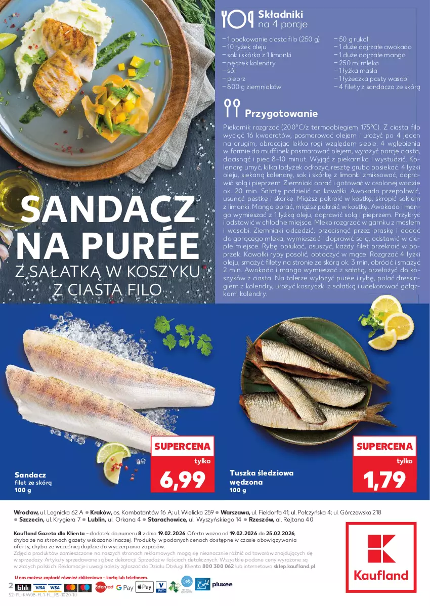Gazetka promocyjna Kaufland - Kaufland - ważna 19.02 do 25.02.2026 - strona 2 - produkty: Dres, Fa, Kawa, Kosz, Mango, Mleko, Olej, Orka, Piec, Piekarnik, Pieprz, Por, Pur, Sałat, Sandacz, Sandacz filet, Sok, Sól, Talerz, Tusz, Tuszka śledziowa, Tuszka śledziowa wędzona, Wagi, Wasa, Ziemniaki