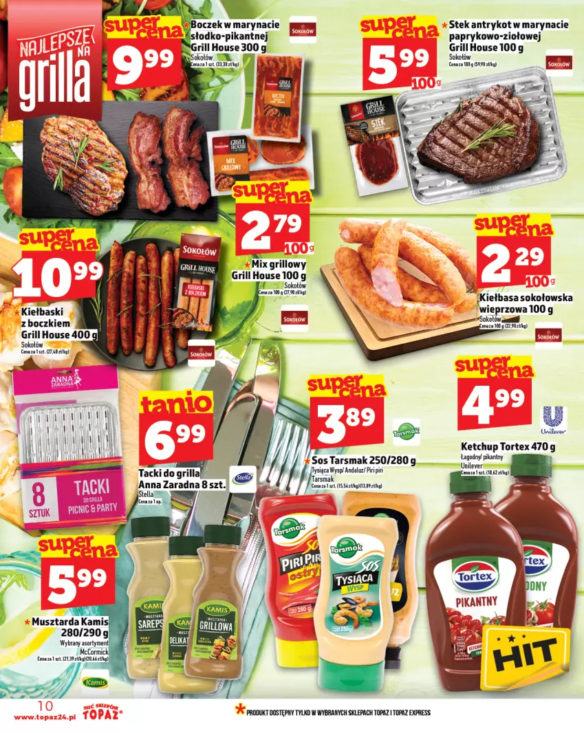 Gazetka promocyjna Topaz - Gazetka - ważna 24.07 do 30.07.2025 - strona 10 - produkty: Boczek, Grill, Ketchup, Kiełbasa, Sok, Sokołów, Sos, Stek, Top