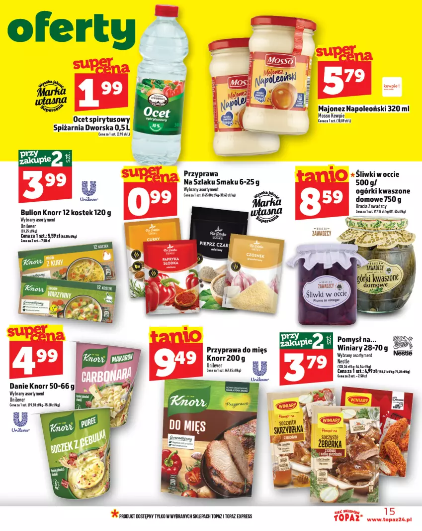 Gazetka promocyjna Topaz - Gazetka - ważna 24.07 do 30.07.2025 - strona 15 - produkty: Bulion, Fa, Knorr, Lion, Majonez, Ocet, Oleo, Stek, Top, Winiary