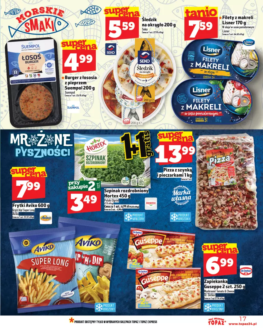 Gazetka promocyjna Topaz - Gazetka - ważna 24.07 do 30.07.2025 - strona 17 - produkty: Burger, Lisner, Pieprz, SEKO, Sos, Suempol, Szpinak, Top, Zapiekanka
