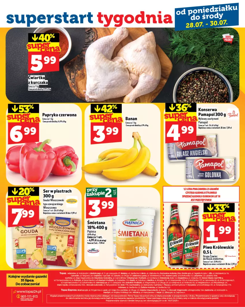 Gazetka promocyjna Topaz - Gazetka - ważna 24.07 do 30.07.2025 - strona 28 - produkty: Cars, Fa, Gouda, Królewski, Kurczak, Olej, Papryka, Papryka czerwona, Piątnica, Piwo, Ser, Włoszczowski