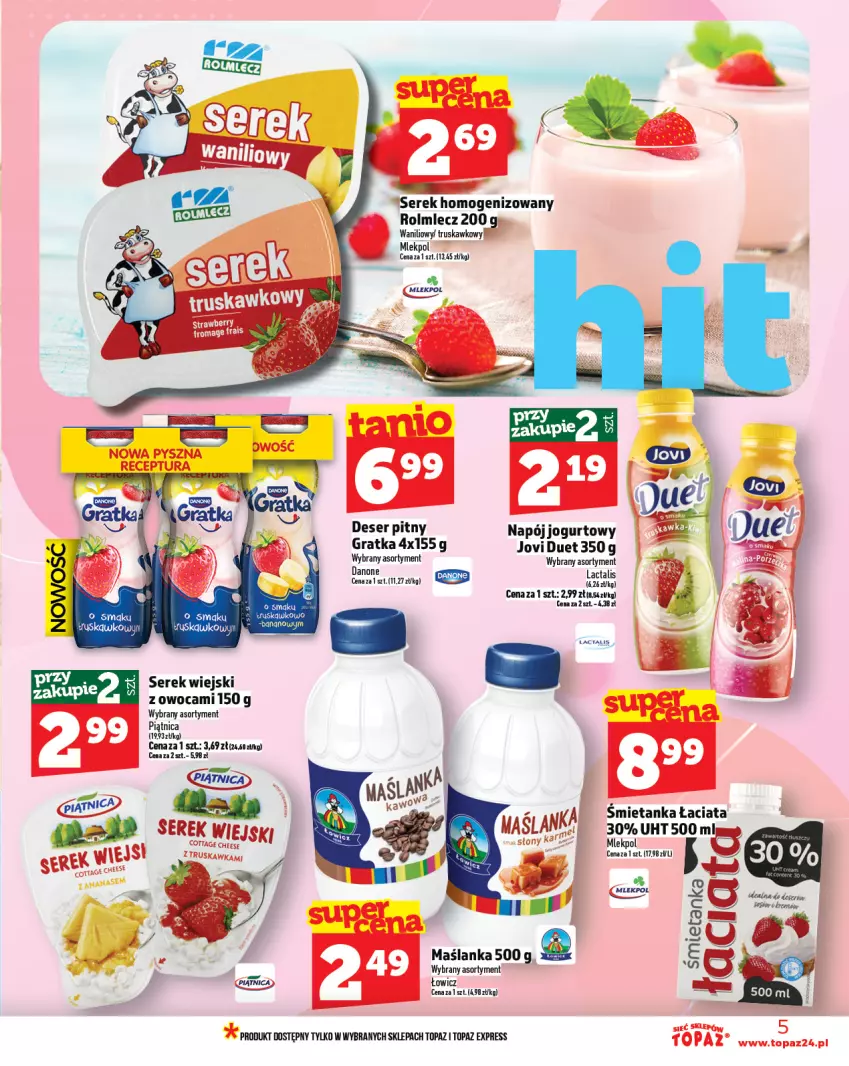 Gazetka promocyjna Topaz - Gazetka - ważna 24.07 do 30.07.2025 - strona 5 - produkty: Deser, Gra, Jogurt, Maślanka, Miecz, Napój, Napój jogurtowy, Piątnica, Ser, Serek, Serek homogenizowany, Serek wiejski, Top