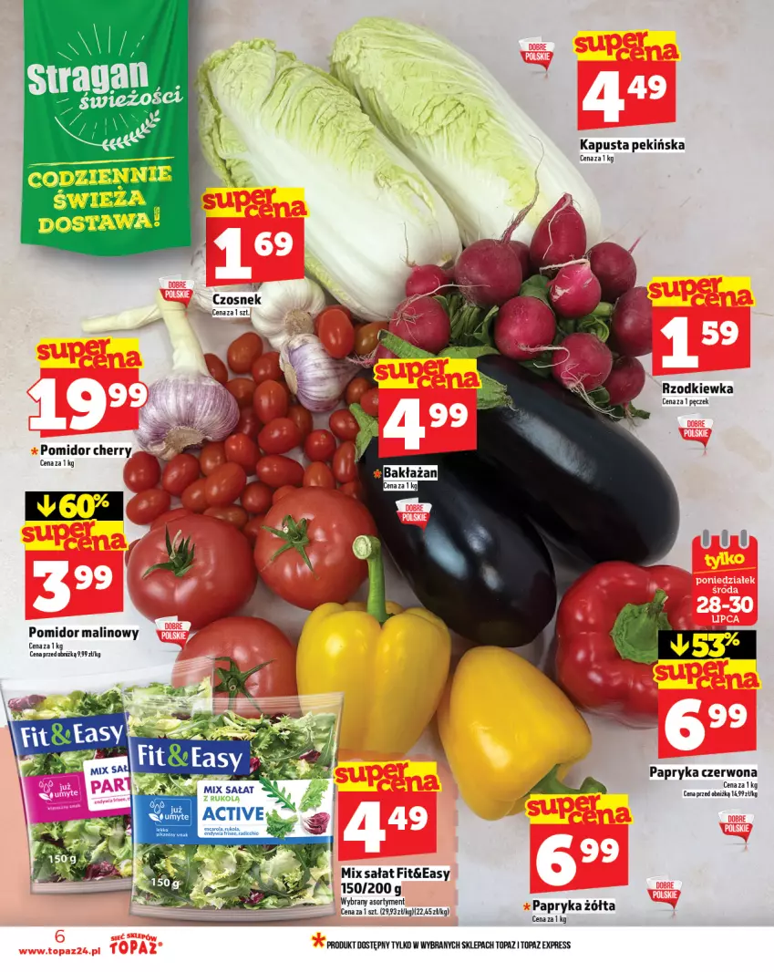 Gazetka promocyjna Topaz - Gazetka - ważna 24.07 do 30.07.2025 - strona 6 - produkty: Czosnek, Papryka, Papryka czerwona, Pomidor malinowy, Rzodkiewka, Sałat, Top