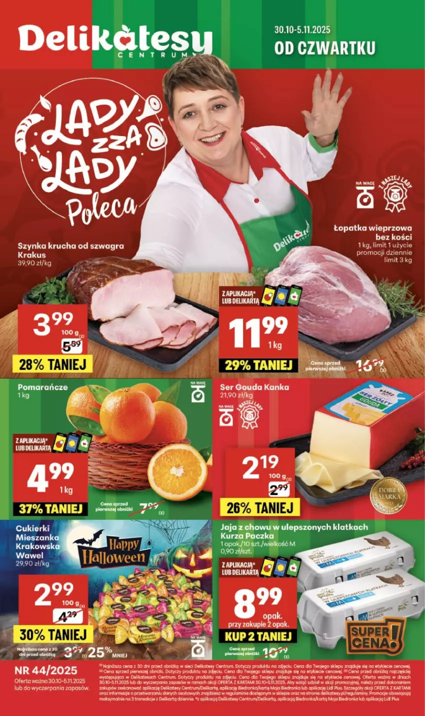 Gazetka promocyjna Delikatesy Centrum - Franczyza DC44 Czwartek - ważna 30.10 do 05.11.2025 - strona 1 - produkty: Gouda, Gra, Koc, Krakus, Rum, Ser, Szynka, Top, Tran